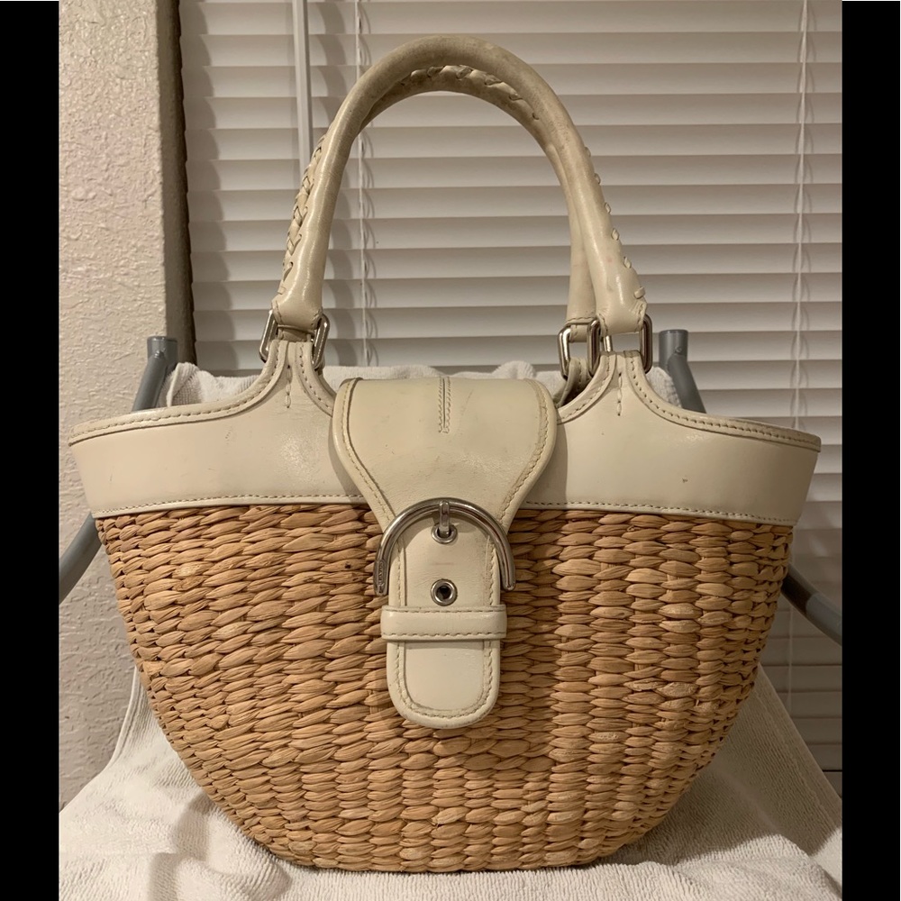 Vintage Coach Straw Basket Handbag Purse
